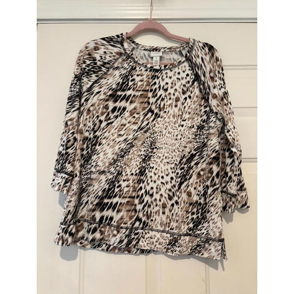 Weekends by Chicos sz 1  (sz M ) cheetah/animal‎ print light weight shirt #3291